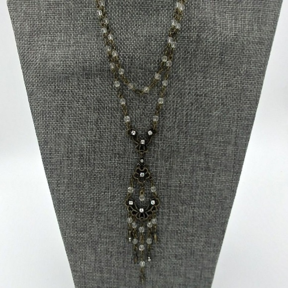 Crystal Rhinestone Necklace W/ Chandelier Pendant - Picture 1 of 2